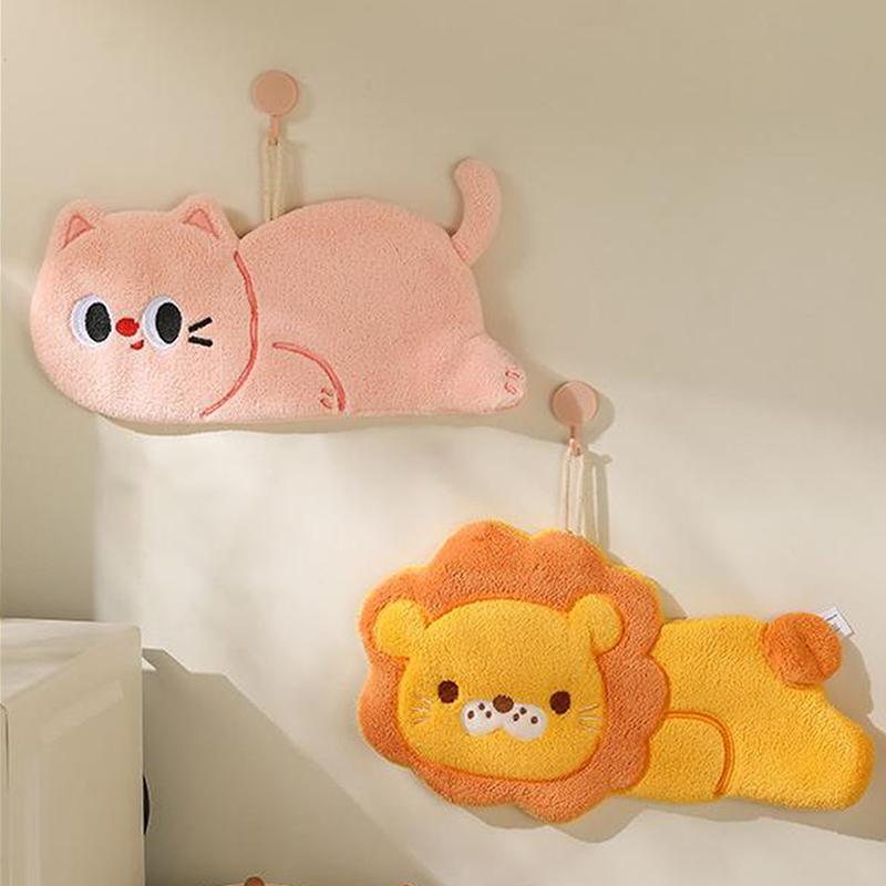 Cartoon Cat Lion Hand Towel Kitchen Bathroom Hand Towel Hanging Type With Super Water Absorption Quick Drying