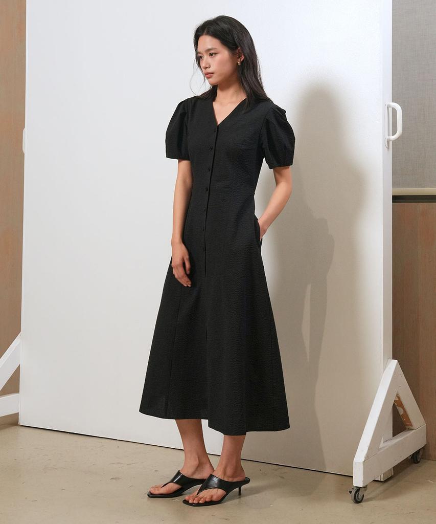 General Idea V-Neck Puff Long Dress [Black] / Wbe2L15510