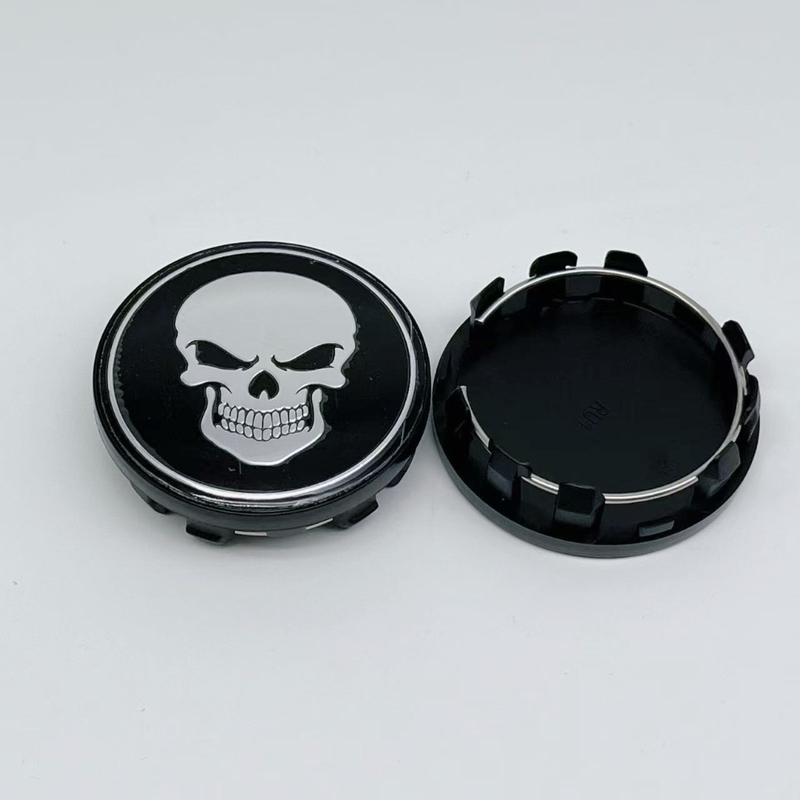 4pcs 59MM ( 55MM I.D ) Car Wheel Center Caps With Skull Logo Emblem Rim Hubcaps Cover Wheels Hub Lid Replace Styling Accessories