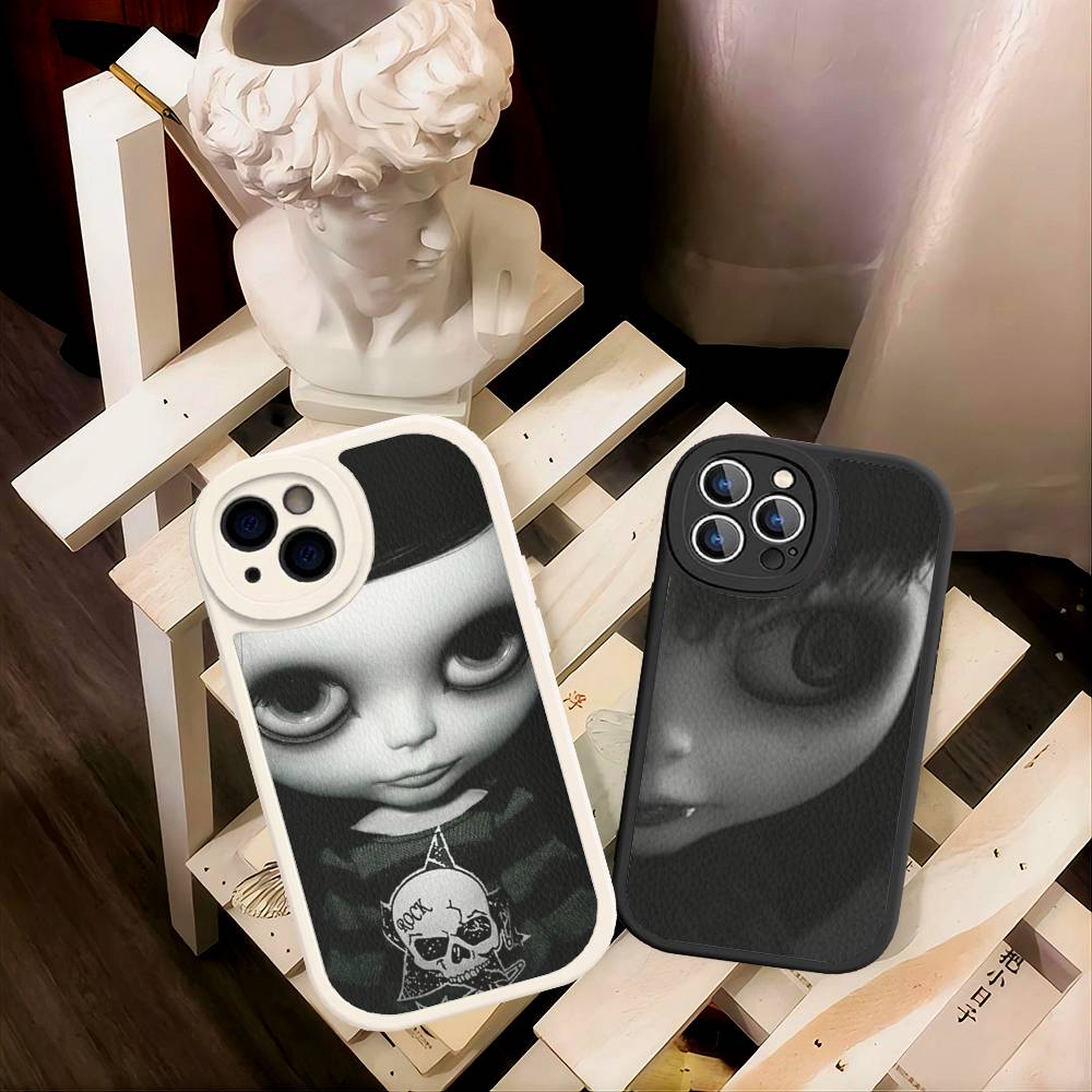 Dark Cute Girl Doll Leather Phone Case For IPhone 16 16e 15 14 13 12 11 Pro Max Plus Mini Cover