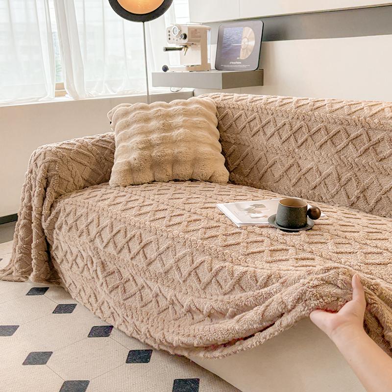 Tafu Fleece Sofa Cover Warm Soft Sofa Blanket for Winter Plain Solid Color Sofa Plaids Single/Double/Three Seat Sofa Towel