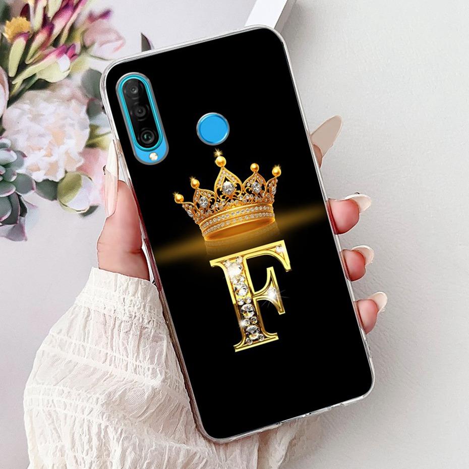 Fashion Crown Initial Letter Case For Huawei P30 Lite P30 Pro Soft Silicone TPU Cover For Huawei P30lite P 30 P30Pro Phone Cases