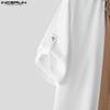 INCERUN Oversized Men Lapel Neck Half Sleeve Patchwork Casual Shirts
