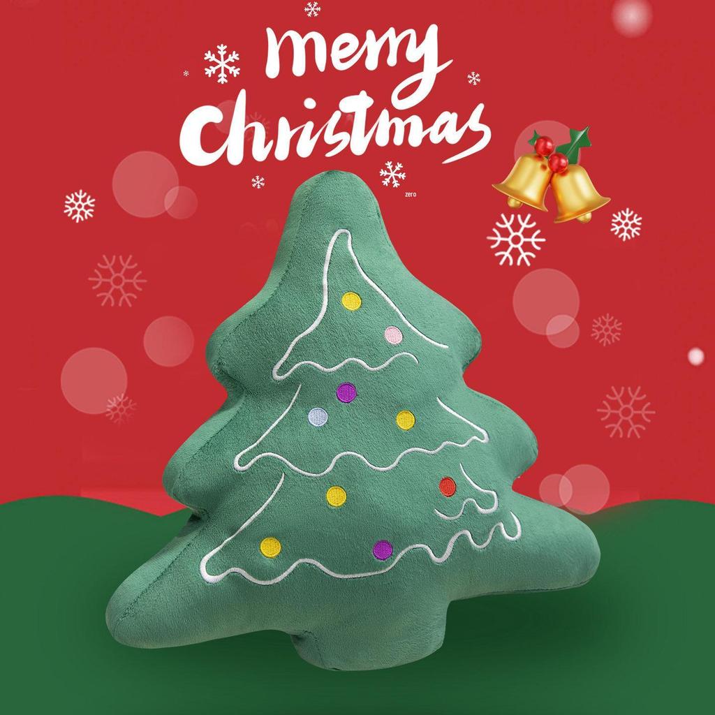 Christmas Holiday Decoration: Tree Plush, Apple Peace Wreath, and Gingerbread Man Throw Pillow.