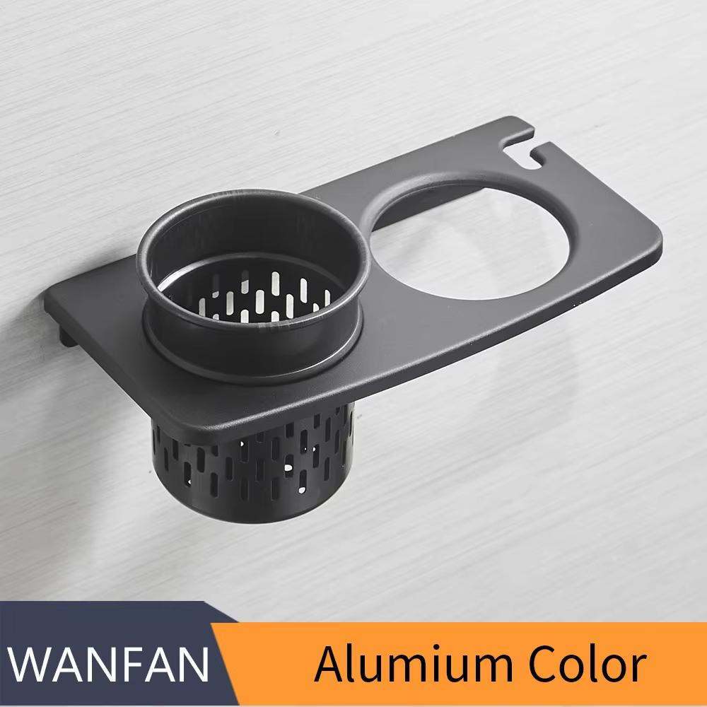 Hot Selling Black Aluminum No-Drill Household Hair Dryer Holder Rack Bathroom Multifunctional Wall-Mounted Stand