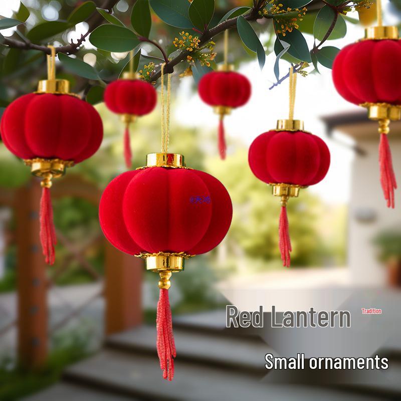 2025 Year of the Snake Flocked Red Lanterns for Outdoor Courtyards - New Year Hanging Ornaments