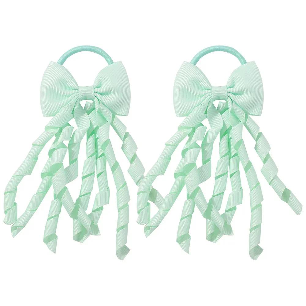 RAINBOW BOWS Grosgrain Ribbon Long Hair Ties Bows for Baby Girls Curly Hair Bows Elastic Colorful Kids Hair Band 2Pcs/lot Whole