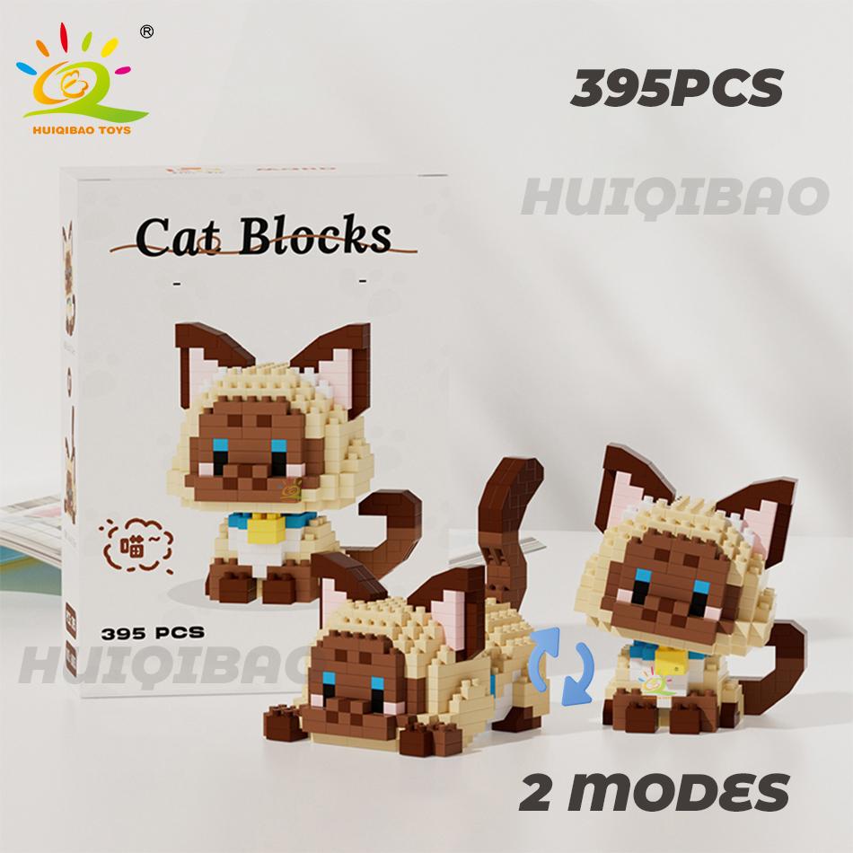 HUIQIBAO Cute Cat Micro Model Building Block Kids Mini Pets City Cartoon Animal Diamond Bricks Educational Toys Children Gift