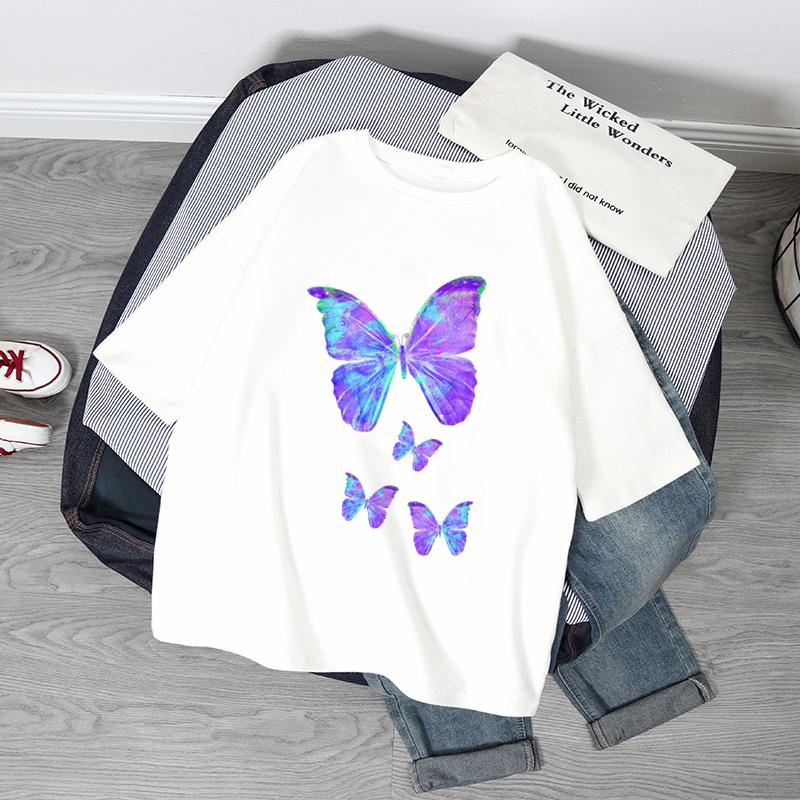 Übergroße T-Shirts Damen Schmetterlingsdruck T-Shirt Sommer Kurzarmshirt Harajuku Mode Grafik-Tops Damen T-Shirt Kleidung