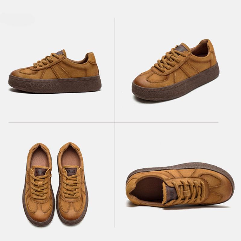 Johnature Lace-up Casual Flat Shoes Genuine Leather Retro Round Toe Thick Sole Versatile Women's Shoes
