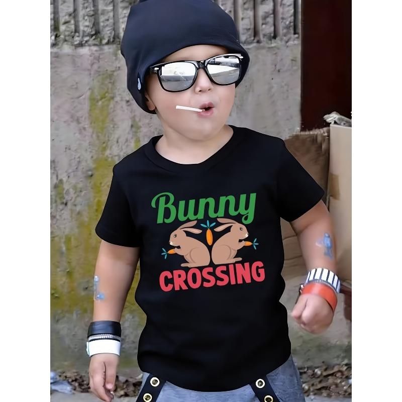 

European sizes Rabbit Crossing Children s T-Shirt, Kids Printed Short Sleeve, Comfortable Outdoor Activity Clothing 98cm чёрный