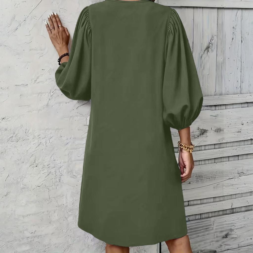 Women's Fashion Elegant Holiday Solided Color Round Neck 3/4 Sleeve Cotton Polyester Midi Dress