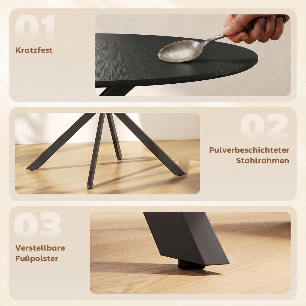 Round Dining Table for 4 People, Industrial-Style Kitchen Table with Steel Legs, for Dining Room, Kitchen, Black