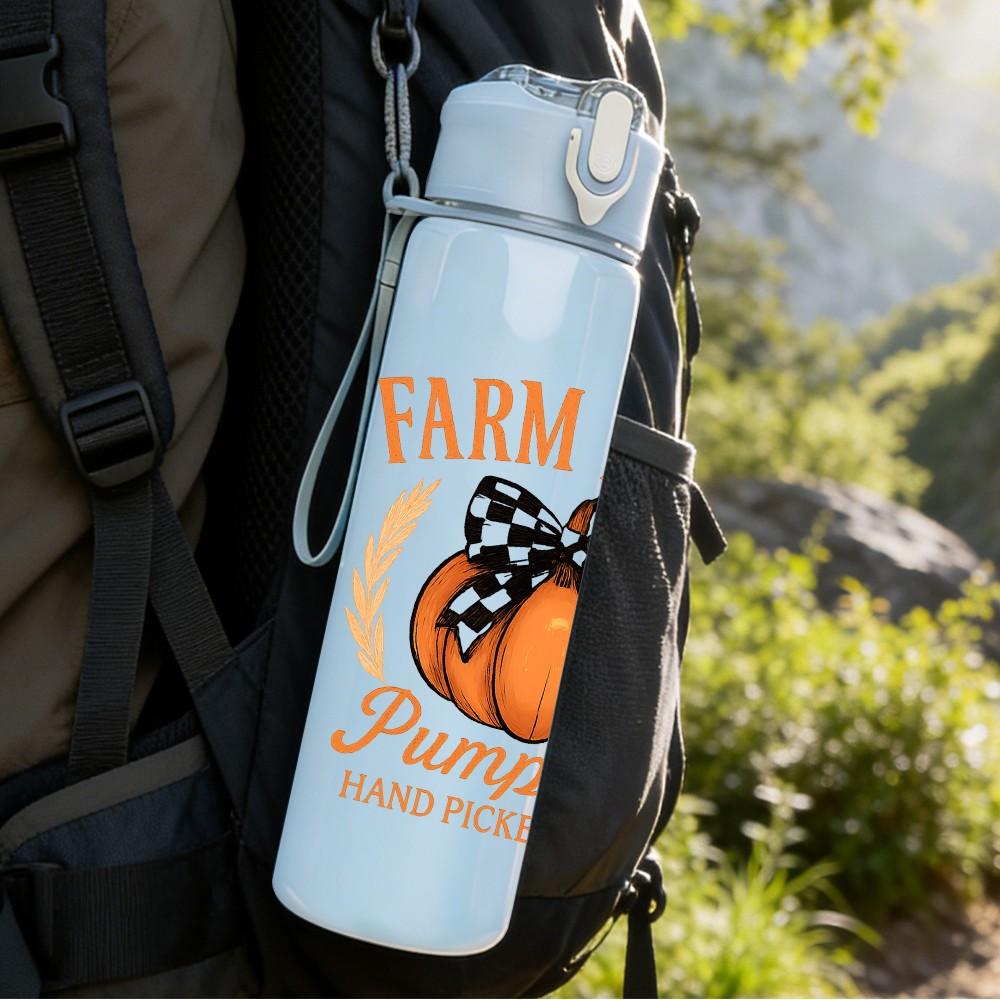 1PC Farm Fresh Pumpkin Letter 750ml Color Plastic Sports Water Bottle Leakproof Flip Straw Lid Suitable for Sports Office Home Use