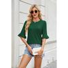 Women's Spring and Summer New Solid Colour Striped Round Neck Ruffled Sleeve Mid-sleeve T-shirt Tops