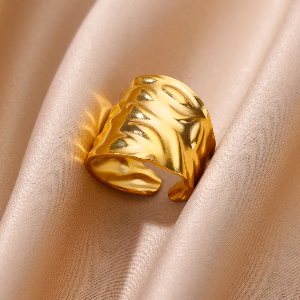 Stainless Steel Multi-Layer Hollow Ring For Women Men Gold Color Broad Surface Finger Jewelry Anillos Couple Wedding Flower Gift