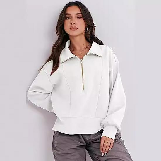 2025 Autumn European & American Women's Loose Zipper-Neck Long Sleeve Hoodie