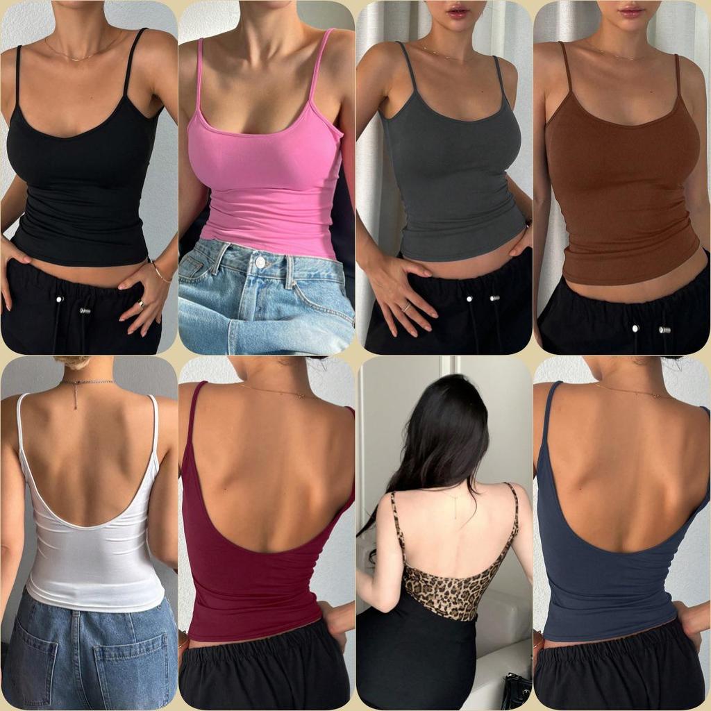 2025 Euro-American Women's Backless Solid Camisole Vest - Slim & Sexy Base Layer Outerwear