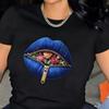 Blaues Reißverschluss-Lippen mit Rosen T-Shirt Edgy Florales Mund Grafik-Tee Cooles Statement-Print Kurzarm-Oberteil
