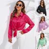 Moda primavera outono item quente real shot feminino cor sólida cetim complexion ding camisa feminina de manga comprida