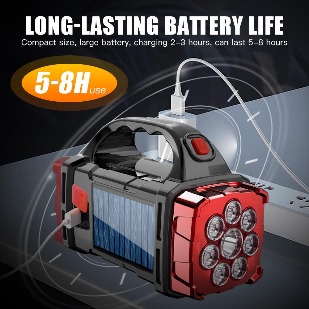 Tragbare Solar-Taschenlampe, USB-wiederaufladbar, 4 Gänge, Dual-Quelle LED COB Arbeitslicht, Handy-Ladegerät, Camping-Notfallleuchte