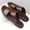Men Black Leather Slippers Handmade Simple Flats Summer Brown Roman Sandals Open Toe Beach Shoes Plus Size