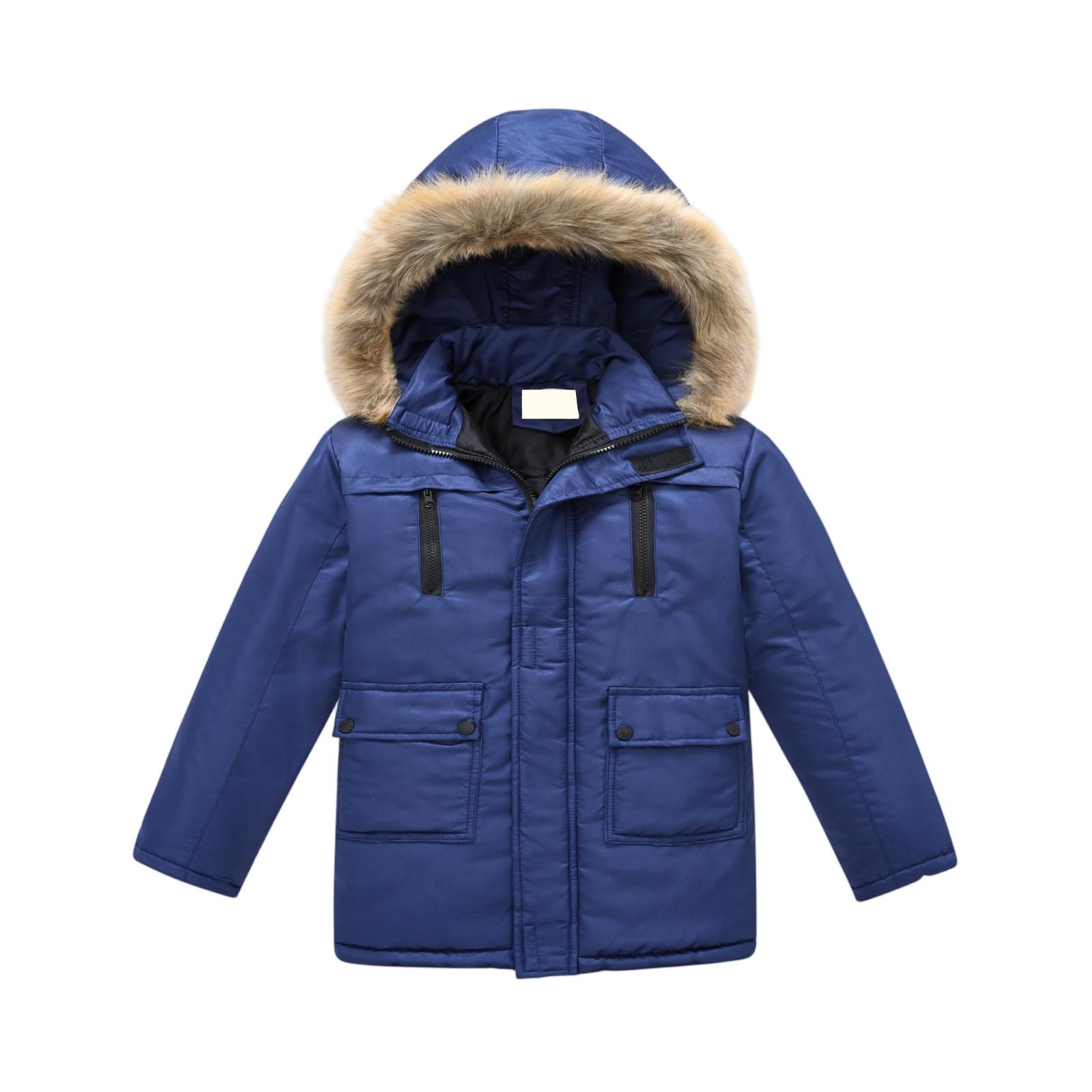 

Kids Detachable Hood Coat - Color Trim Jacket 120 Темно-синій