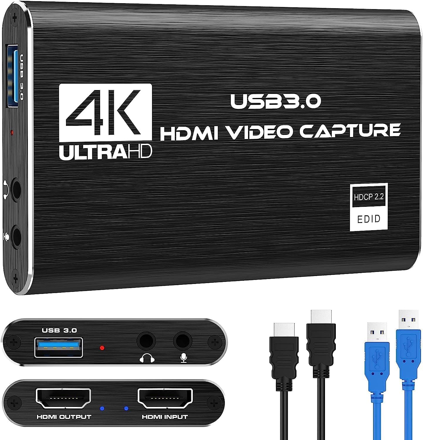 

Карта відеозахоплення 4K HDMI 1080P 60FPS Відеореєстратор Карта захоплення для потокової передачі ігор та трансляцій Сумісна з Switch PS4 PS5 PS3 Xbox Wii U чорний