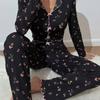 Homewear Casual Flower Printing Trousers Long-sleeved Two-piece Set European and American Can Be Worn Outside Women's Pajamas