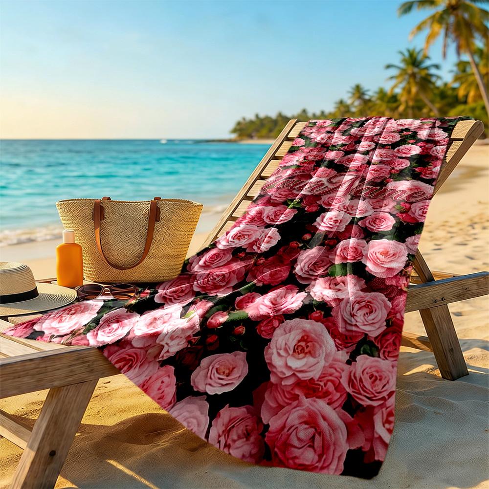 Rose Customize Text Beach Towel Super Soft Microfiber Quickdry Fabric Portable for SwimmingBeachCamping Travel Beach AccessoriesGym