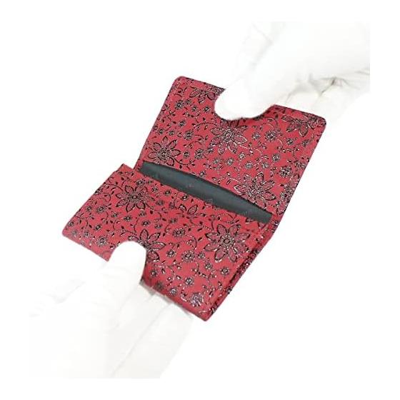 Indenya Card Case, Large Capacity, Deer Leather, Red Base x Black Lacquer, Clematis Pattern, 2501-03-169