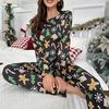 Damen Pyjama Set Herbst Winter 2-teiliges Lounge Set Langarm Oberteil und Hose Lockeres Pjs Set Weihnachtsthema Nachtwäsche