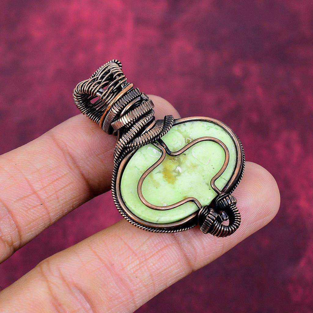 Lemon Chrysoprase Pendant Rainbow Moonstone Pendant Copper Wire Wrapped Pendant