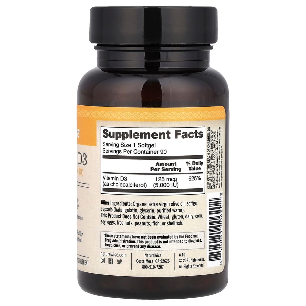 iHerb Vitamin D3 125mcg (5000IU) Softgels, 90 Count