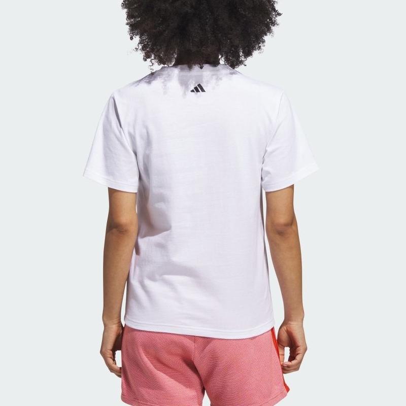 Adidas Letter Pattern Printed Round Neck Short Sleeve T-Shirt Women T-Shirts White JN2543