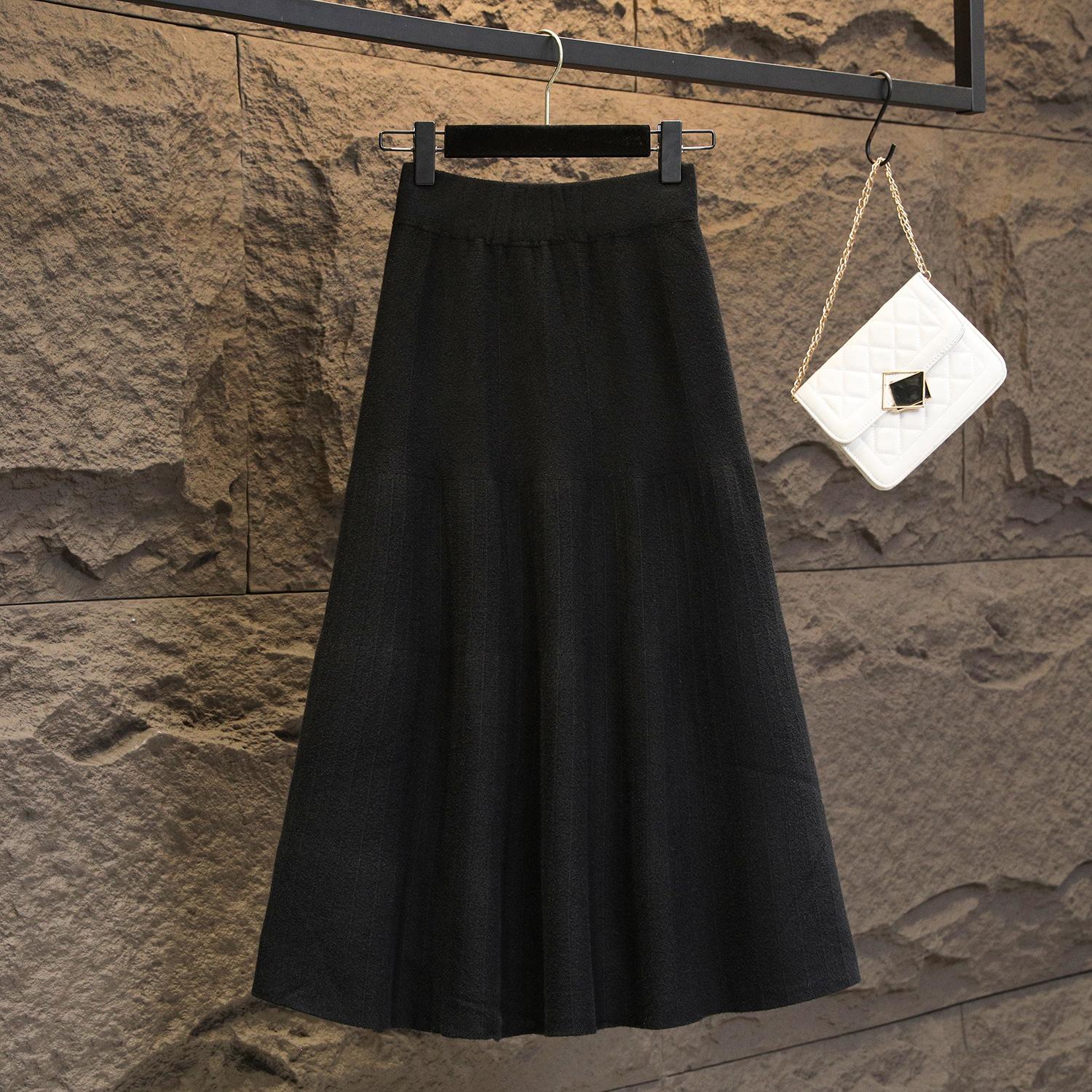 

Большой размер Женская зимняя новая модель утягивающая юбка для живота и вяжущая юбка Fat Mm уменьшающая возраст средней длины юбка-зонтик большого размера XL чёрный