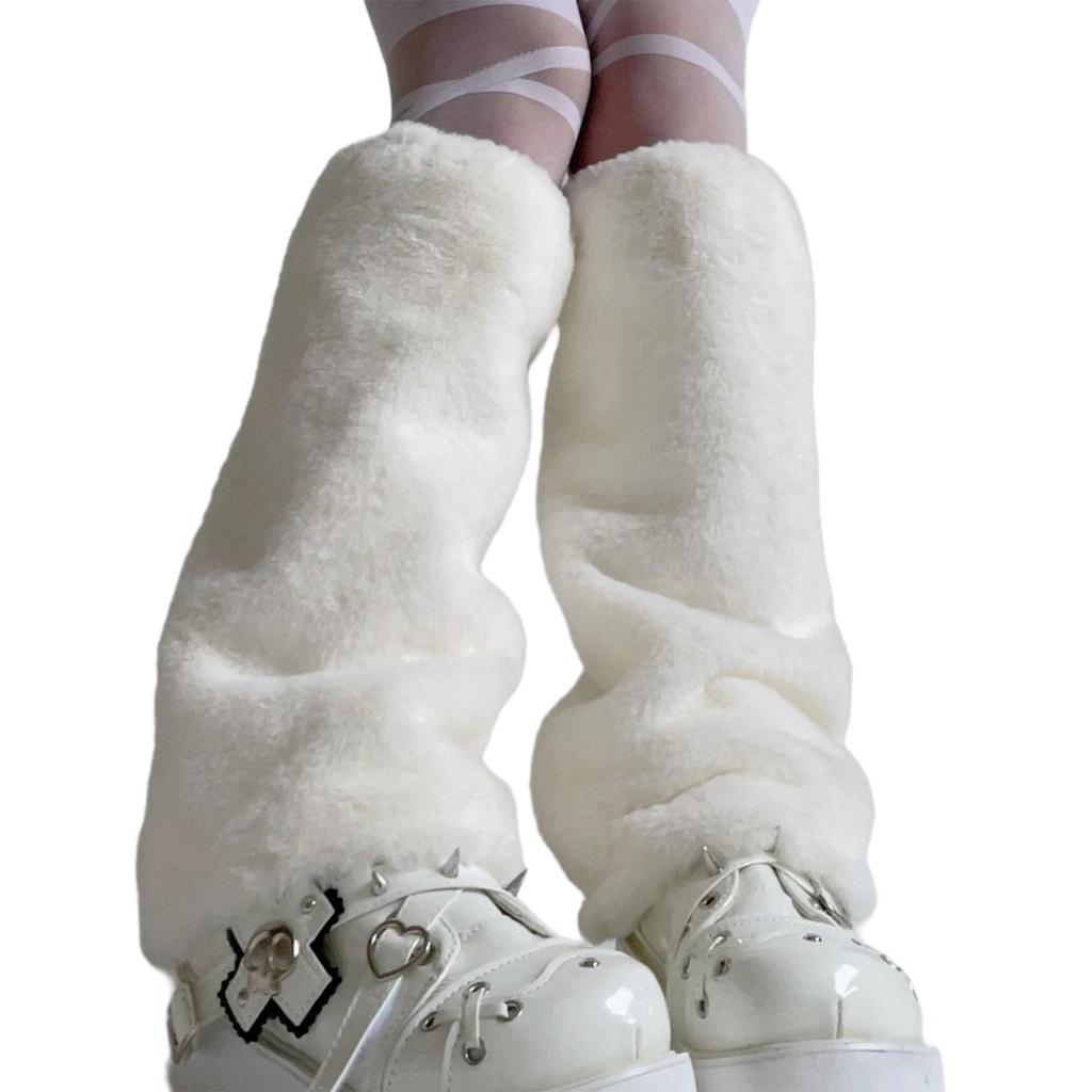 Trendy Plush Leg Warmers for Women Aesthetic Leopard Colorful Furry Boot Cuffs Leg Gaiters Sleeve Footless Long Socks