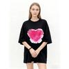 Oversized T Shirt Black Pink Watercolor Heart Print Casual Everyday Wear