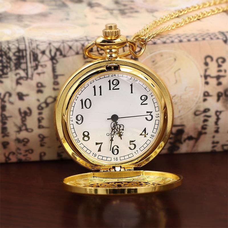 Men'S Vintage Hollow Out Circular Pocket Watch Chain Quartz Pocket Watch Souvenir Gift