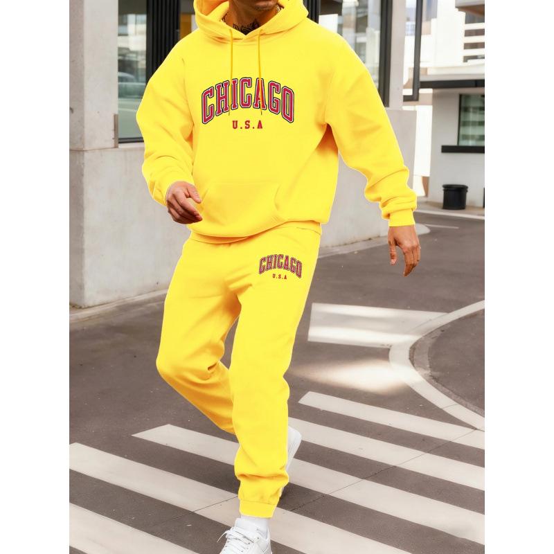 Men's Athletic 2-Piece Hoodie & Sweatpants Set - Letter Print Casual Wear