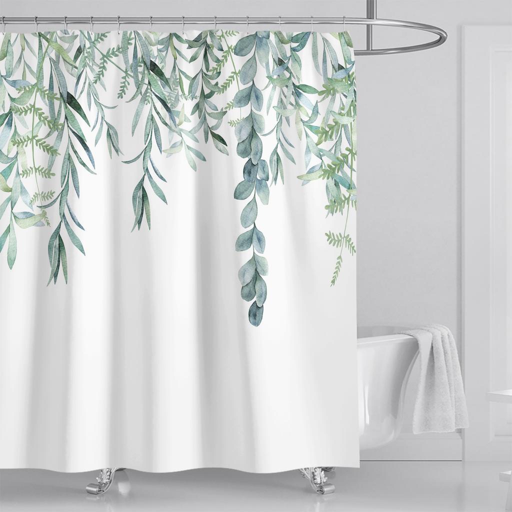 New Simple Printing Leaf Shower Curtains Waterproof Thick Bath Curtains for Bathroom Bathtub Large Wide Bathing Cover with Hooks