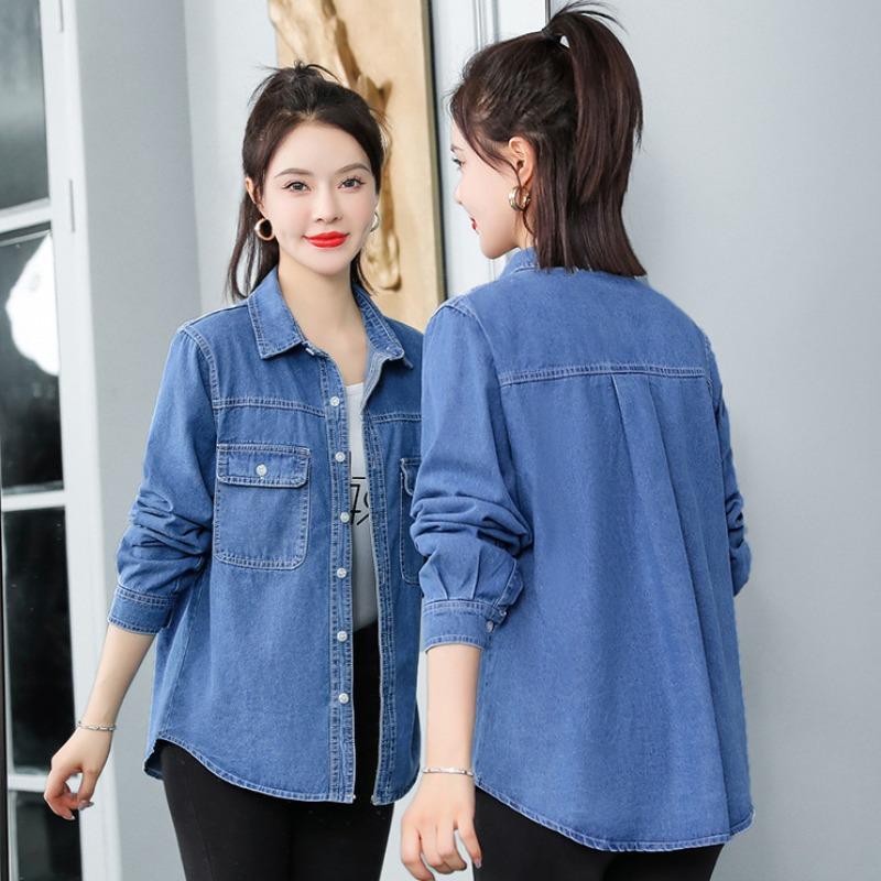 Veste chemise en jean délavé à manches longues pour femme - Style décontracté coréen Printemps/Automne 2025