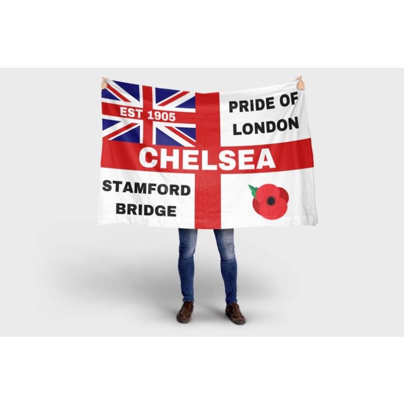 Chelsea Flag 5ft x 3ft  Red & White Design,  Pride of London  Text, and Apple Graphic - Perfect for Outdoor GardenDecor