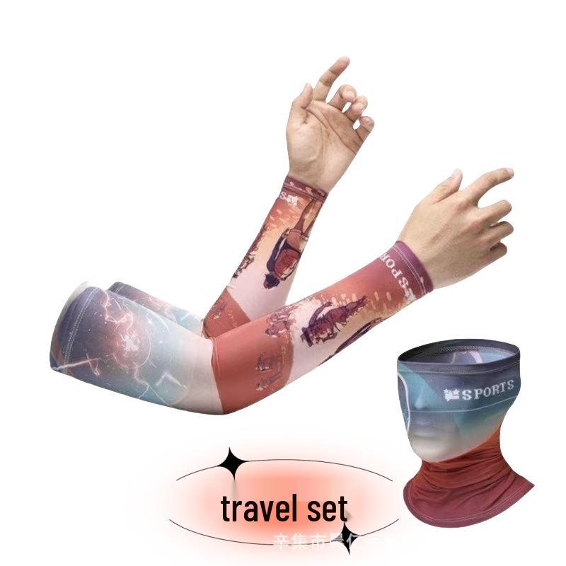 Men's Ice Silk Sun Protection Arm Sleeves & Face Mask for Outdoor Cycling & Sports