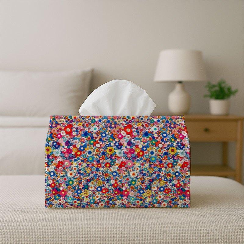 2D Flat 1pc Boho Patchwork Tissue Box, Reusable& Washable, Multicolor Floral Pattern Design for Dining Table, Kitchen, Bathroom, Hotel, Car, And Party
