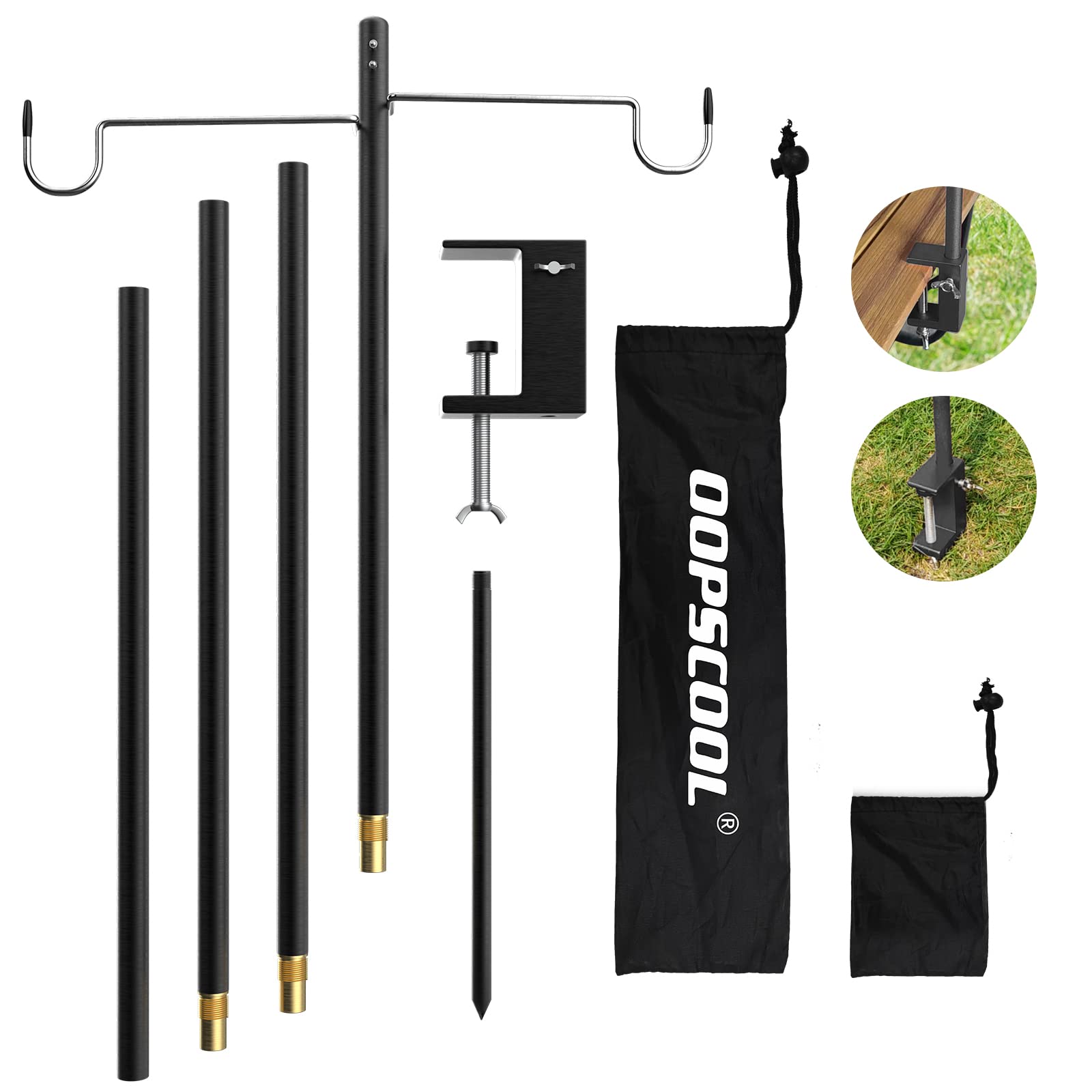Compact and lightweight aluminum lantern stand, hanging rack, camping light stand, includes two lantern pole hooks, and can be used as a tabletop or h
