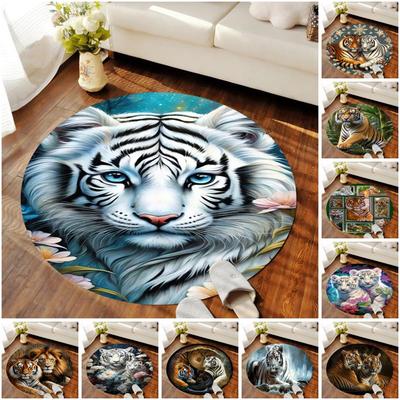 1 Stück Tiger-Thema Rund bedruckter Teppich - Heimdekoration Teppich für Wohnzimmer Schlafzimmer Bodenbelag Computerstuhl Bereichsteppich
