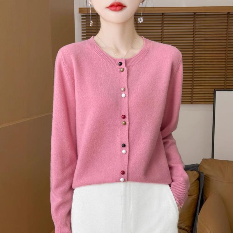 Spring and Autumn New Andy Velvet Cardigan Color Button Knitted Cardigan Women's Crew Neck Loose Sweater Jacket Soft Waxy Versatile Top