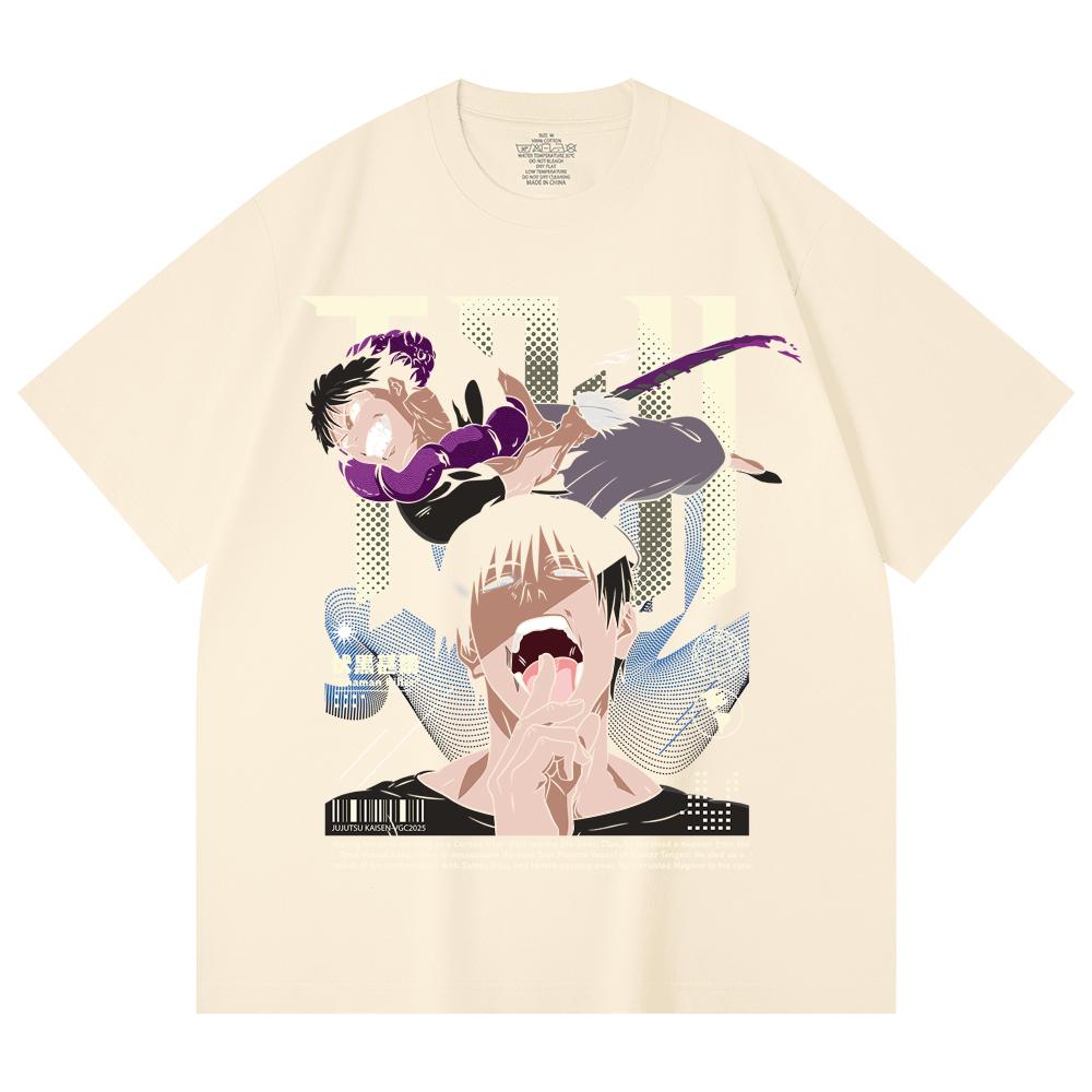 

230 г/м² 100% хлопок Jujutsu Kaisen V47 Принт Тодзи Унисекс Тяжелая хлопковая футболка XS абрикосовый