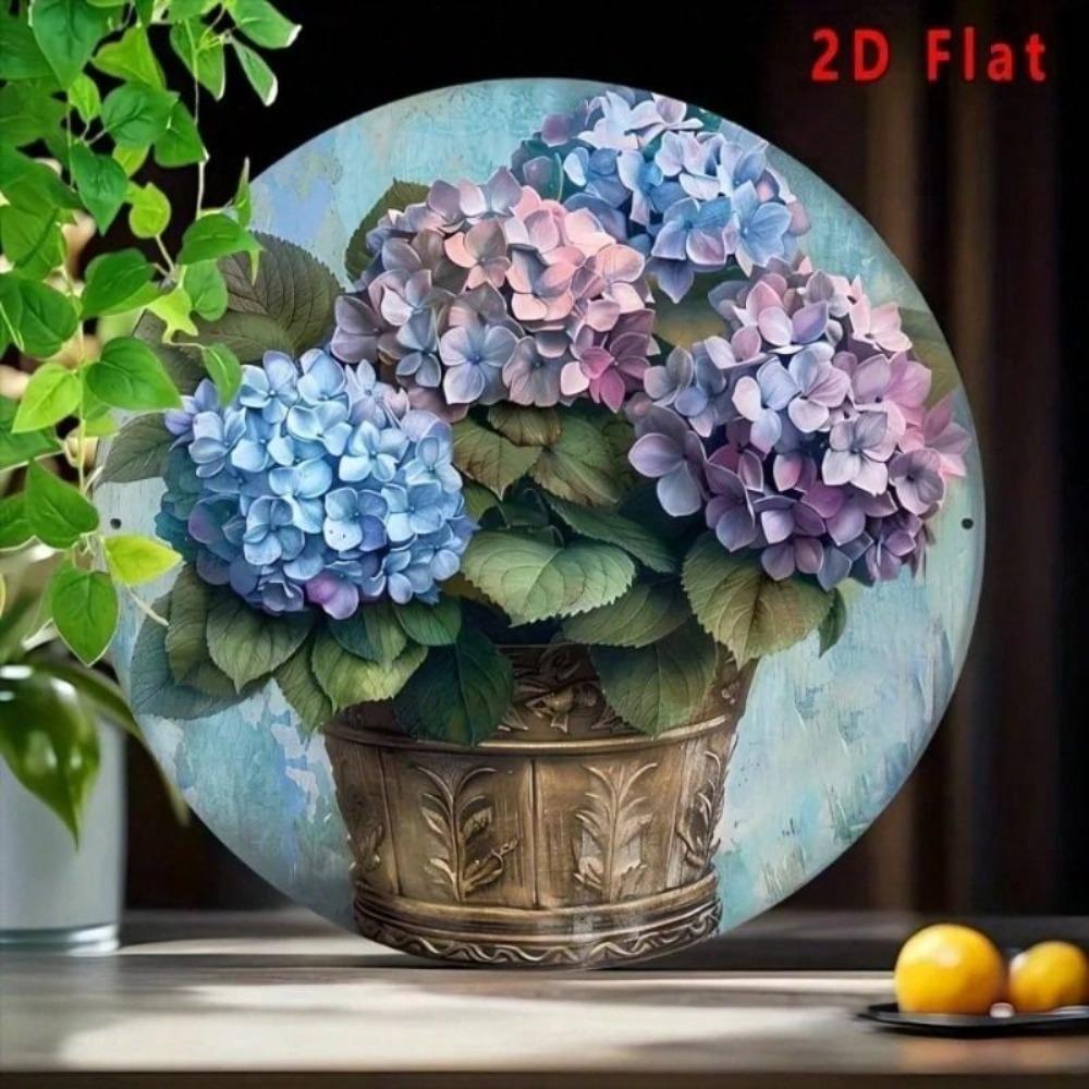 Vintage Metal Wall Art Hydrangea Flower Painting Indoor Outdoor Decor